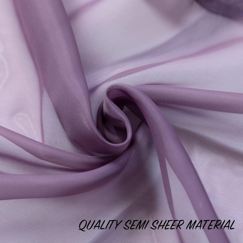 PearAge Beaded Sheer Valance Curtains for Living Room,Rod Pocket Farmhouse Window Valance, Bead Trim Tassel Voile Sheer Curtain Valance for Bedroom Bathroom Cafe 51x24 Inches (Dark Purple) 1PC - Image 3
